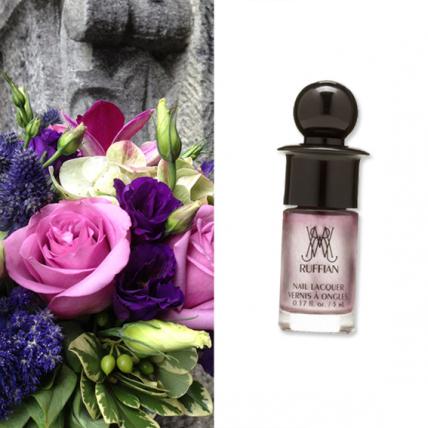 For a violet-based bouquet, complete with Lisianthus and blush-toned roses (Rachel Cho Floral Design; rachelchoinc.com ), add a subtle shimmer with Ruffian’s Nail Lacquer in "Ambrosia" ($11; birchbox.com ).