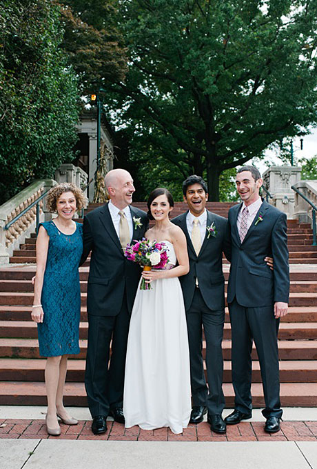 Anna and Akshay got married in a Bronx Zoo celebration that was full of jewel tones and Indian-inspired details. They strove to make their wedding "feel elegant and special but still relaxed and comfortable—kind of like the zoo itself," Anna says. Fittingly, Anna's mother wore a deep aqua lace dress. The knee-length hem and short sleeves were event-appropriate and flattering. See more blue mother-of-the-bride dresses. View more photos from Anna and Akshay's wedding. Photo: Oh, Darling! Photography
