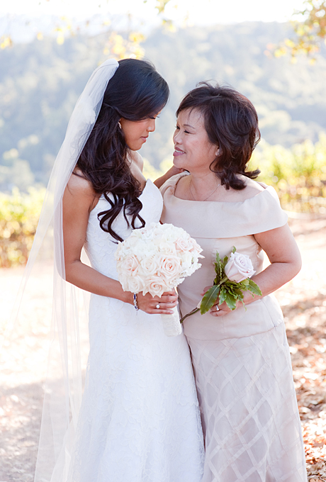 Champagne is a classic mother-of-the-bride dress color, and Jonie's mom chose an ultra-flattering off-the-shoulder number in the hue from Talbots . Jonie married husband Brad in a romantic outdoor wedding ceremony in California. See more off-the-shoulder mother-of-the-bride dresses. View more photos from Jonie and Brad's wedding. Photo: Shelly Kroeger Photography