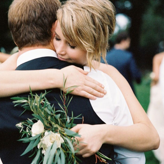 J. Law is one of the biggest movie stars on the planet, but on her brother Blaine's wedding day last year, she was just another bridesmaid in yellow. Her J.Crew dress wasn't quite the Dior couture we're used to seeing her in, but this heartwarming moment with her brother is the typical every girl reaction we've come to expect from her. Photo: Ryan Ray via Instagram