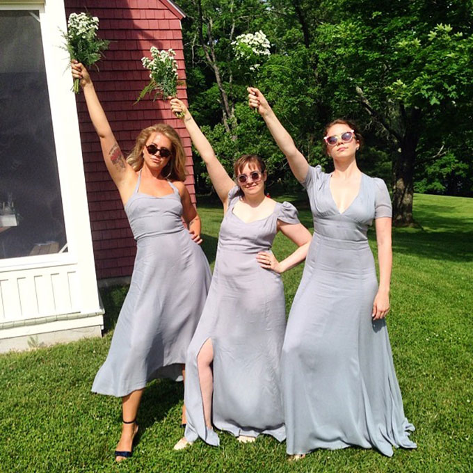 The Girls star played the part of jubilant, supportive friend at her pal Isabel Halley's wedding last June . The actress and director shared snaps of her posing with the bridal party and nuzzling into the bride's neck, all while wearing a lovely Reformation bridesmaid dress. Photo: Audrey Gelman via Instagram