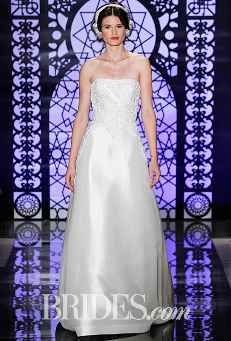 Strapless silk gazar A-line wedding dress with embroidered details, Reem Acra Photo: Luca Tombolini and Alberto Maddaloni / Indigitalimages.com