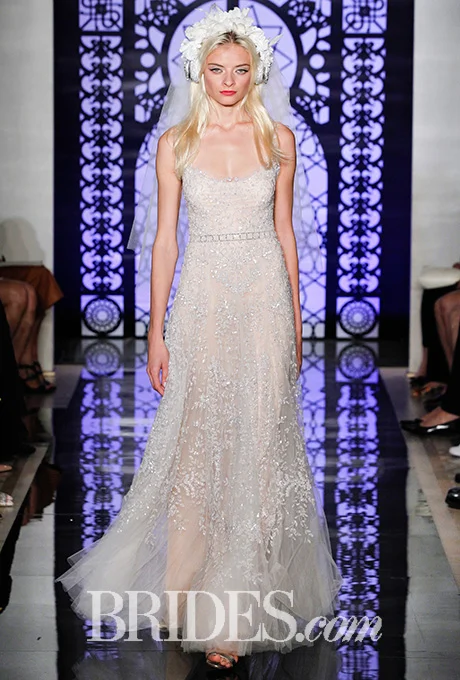 Blush embroidered illusion tank wedding dress, Reem Acra Photo: Luca Tombolini and Alberto Maddaloni / Indigitalimages.com