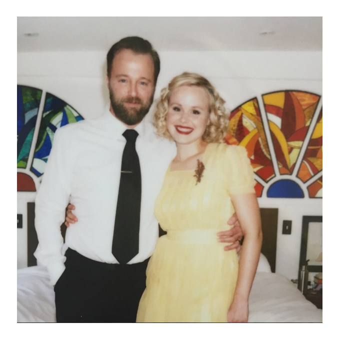 Photo: Alison Pill via Instagram Alison Pill For her Memorial Day wedding weekend, Alison Pill opted for a retro look, rocking a sunflower yellow vintage dress with short sleeves, a square neckline, and ruffles along the bodice. The ankle-length gown was complemented by Pill's pitch-perfect tight ringlets and bright red lip.