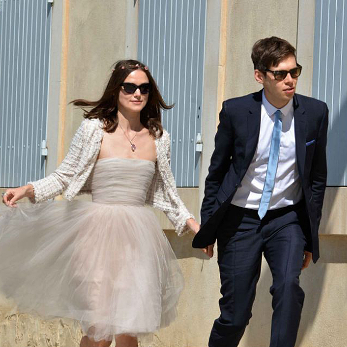 Photo: Landov Keira Knightley The actress is apparently a huge fan of the knee-length blush pink tulle Chanel frock she wore to marry James Righton in May 2013 . Her wedding was one of three times she stepped out in the adorable dress ! For her nuptials in the South of France, she paired her favorite piece of clothing with a Chanel jacket, matching flats and a sweet flower crown. Sadly, she later admitted that she's "ruined" the dress. What a shame!