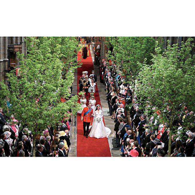 Photo: Getty Images The Décor Kate originally wanted a country wedding but compromised by giving Westminster Abbey a woodsy feel, with eight 20-foot trees sourced from the royal estates. "The day after, the phones started ringing with brides asking for trees," says O'Brien. "They add warmth and elegance." New York floral designer Frank Alexander has noticed the same trend: "We're incorporating more tall greenery into the aisle decor."