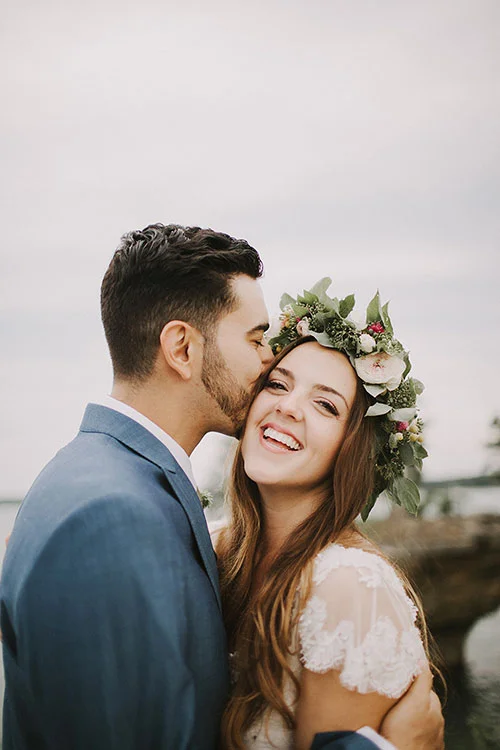 After the I do's, Megan swapped her mother's veil for a lush flower crown.