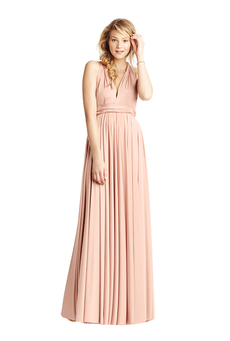 Classic ballgown in a grecian wrap-style, $310, twobirds Photo: Courtesy of twobirds