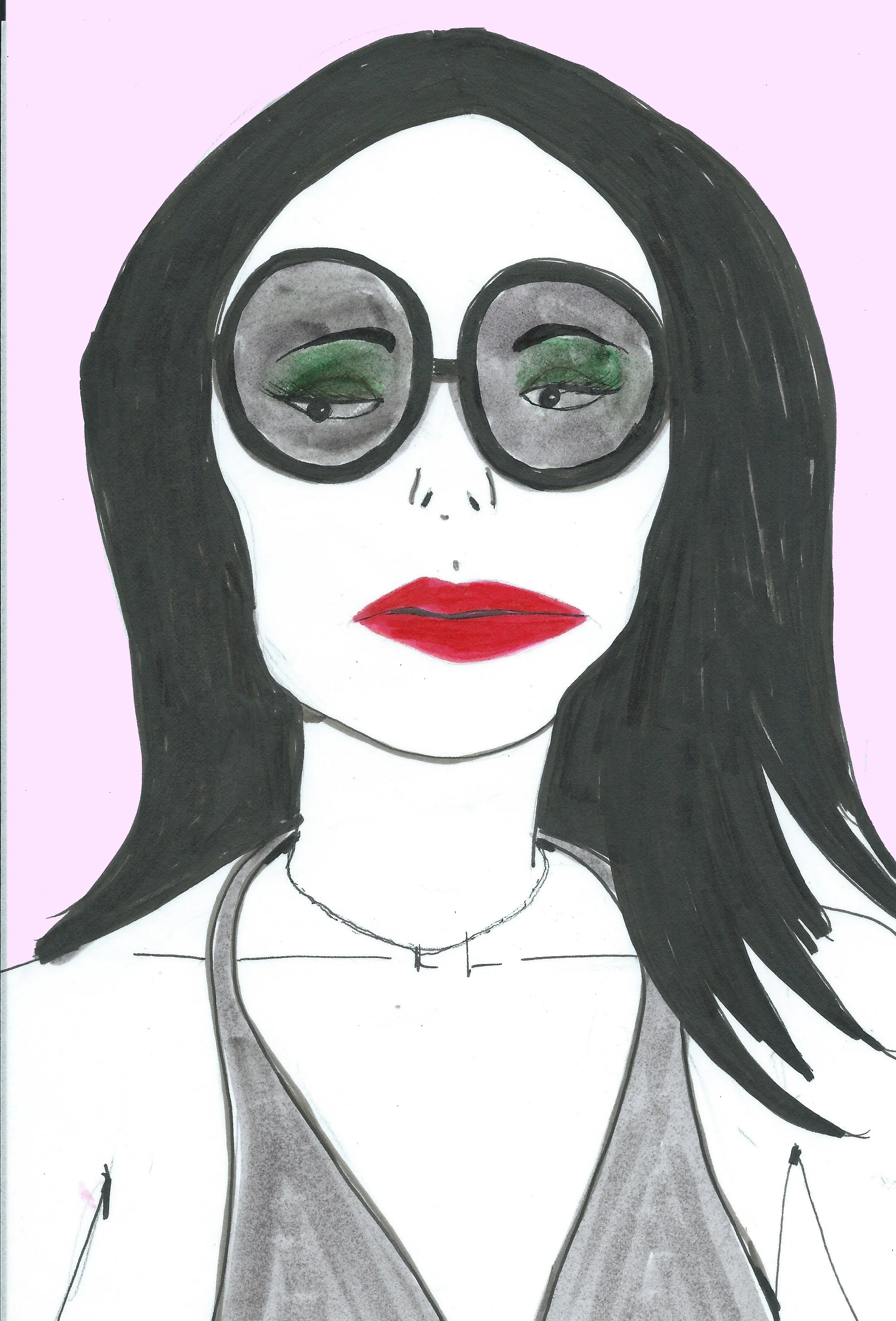 Round Sunglasses Red Lipstick