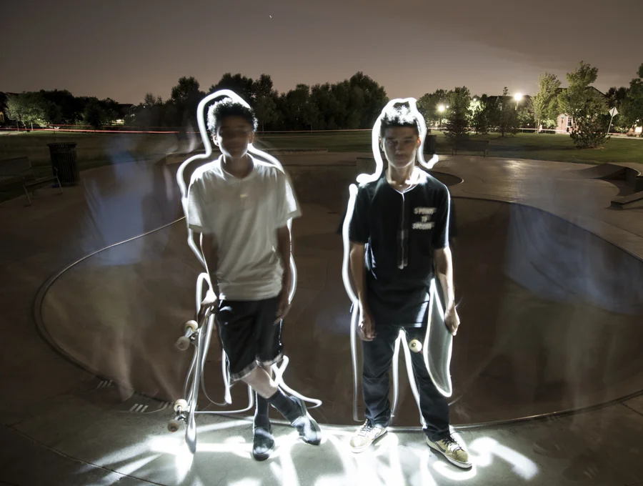 While shooting in pitch-black late at a skatepark, these two kids were full of questions. They kept asking "How can a camera work at night?". I gave them a quick lesson with my favorite long exposure technique. 