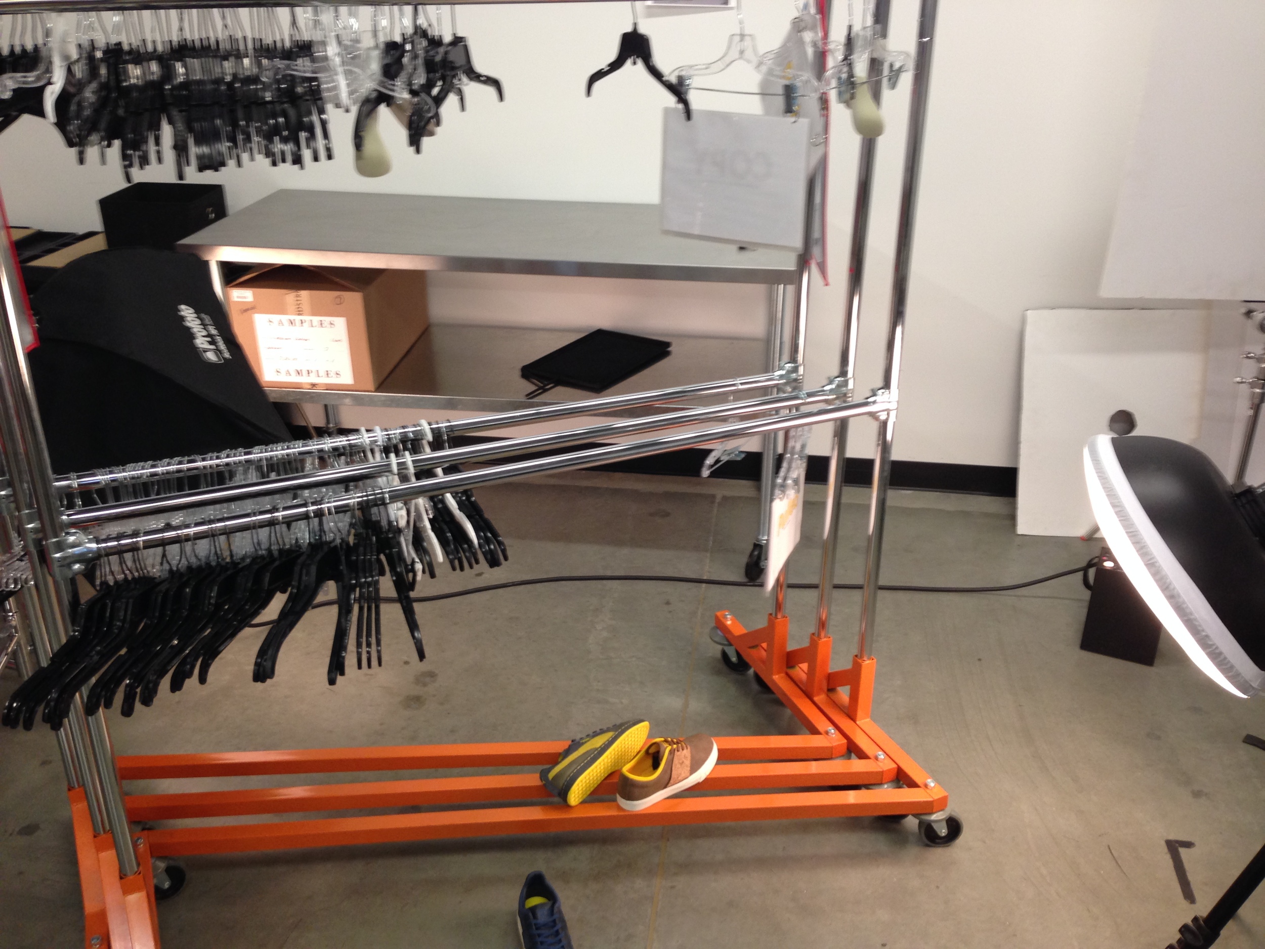Wardrobe racks providing the platform for these shoes