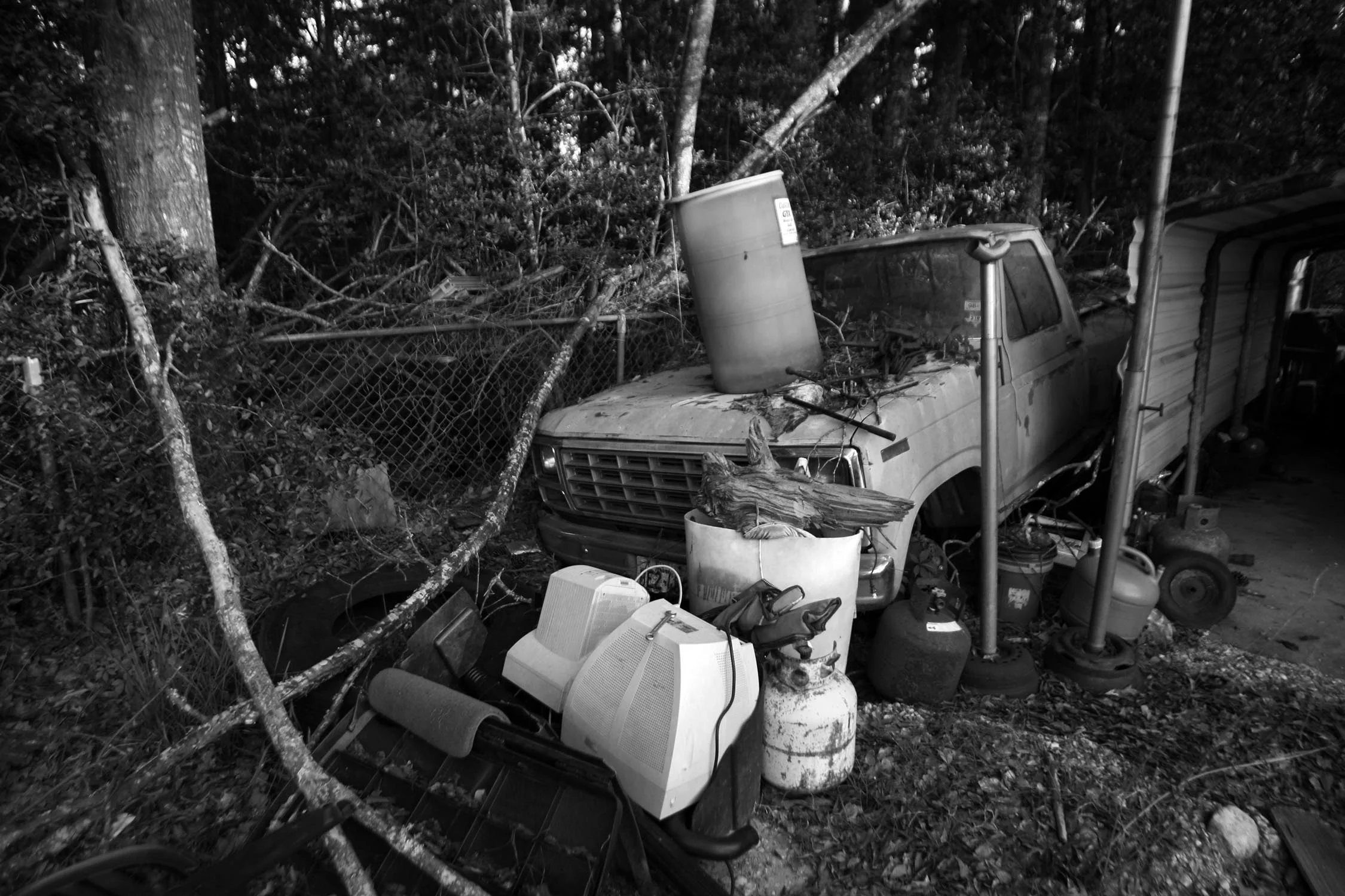  The pick-up truck that James Byrd Jr., was dragged behind, sits in the Jasper Exxon Towing and Recovery where it hasn't been touched since the trial. The owner of the facility said, "I can't touch it, there's too much evil attached to it."&nbsp; 