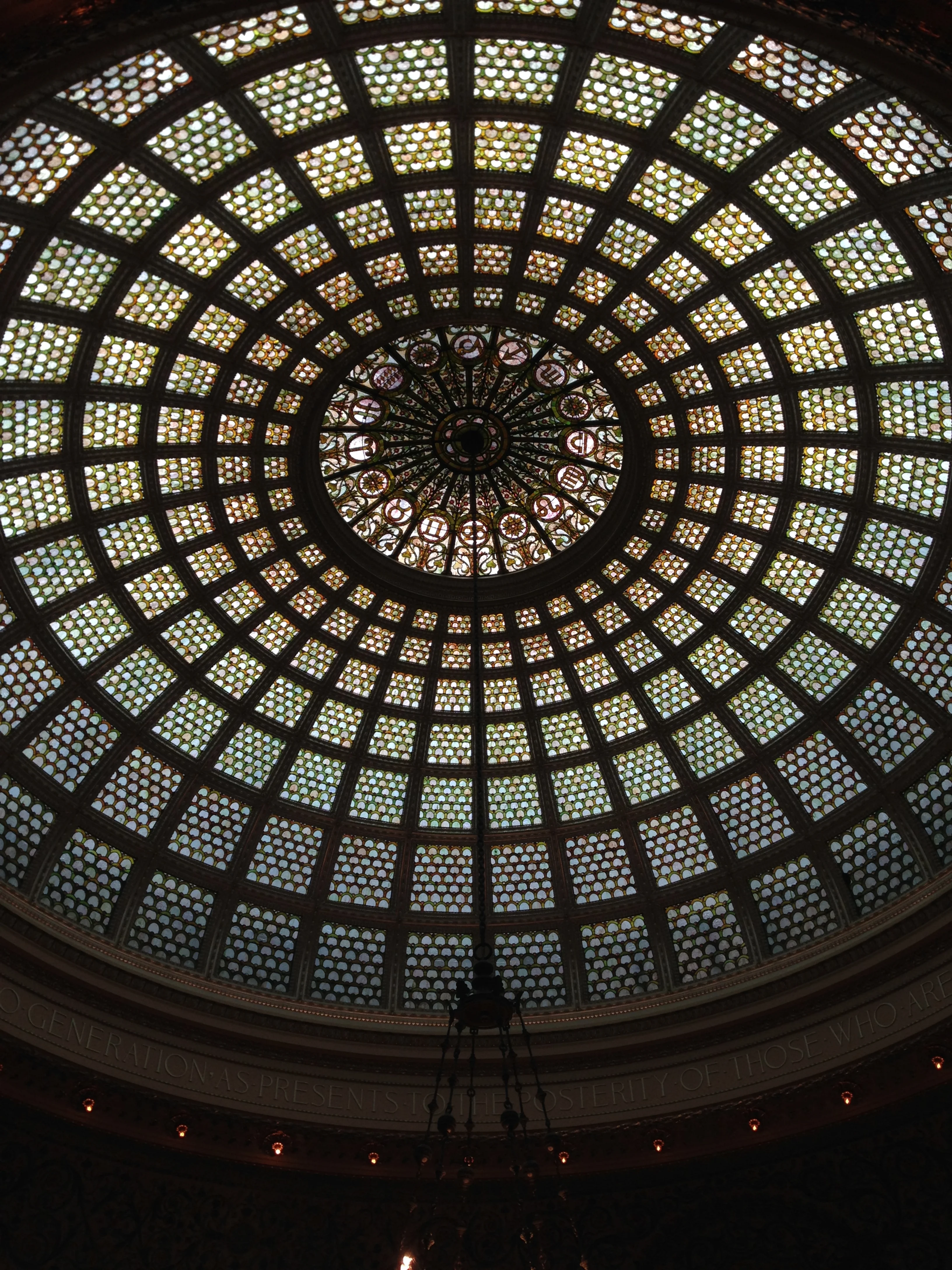 Beautiful Tiffany glass dome inside the Chicago Cultural Center