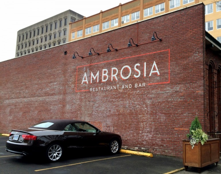 After 26 years in business, Ambrosia Restaurant in Eugene, Oregon has updated their logo and signage. The restaurant has been gradually making updates that will seamlessly fit in with the historic downtown neighborhood.