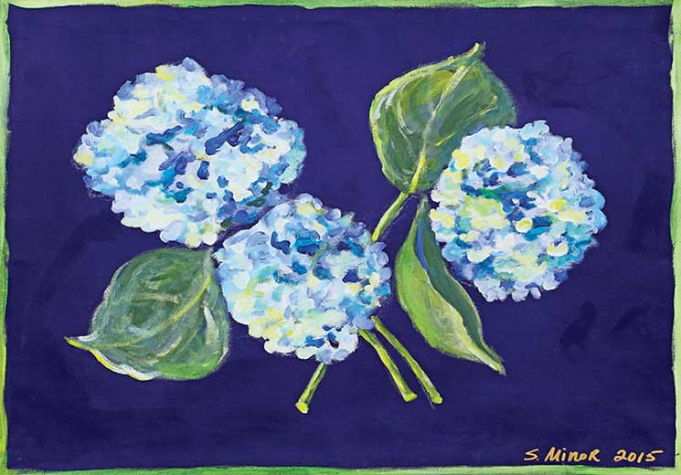 Hydrangea on Navy Placemat