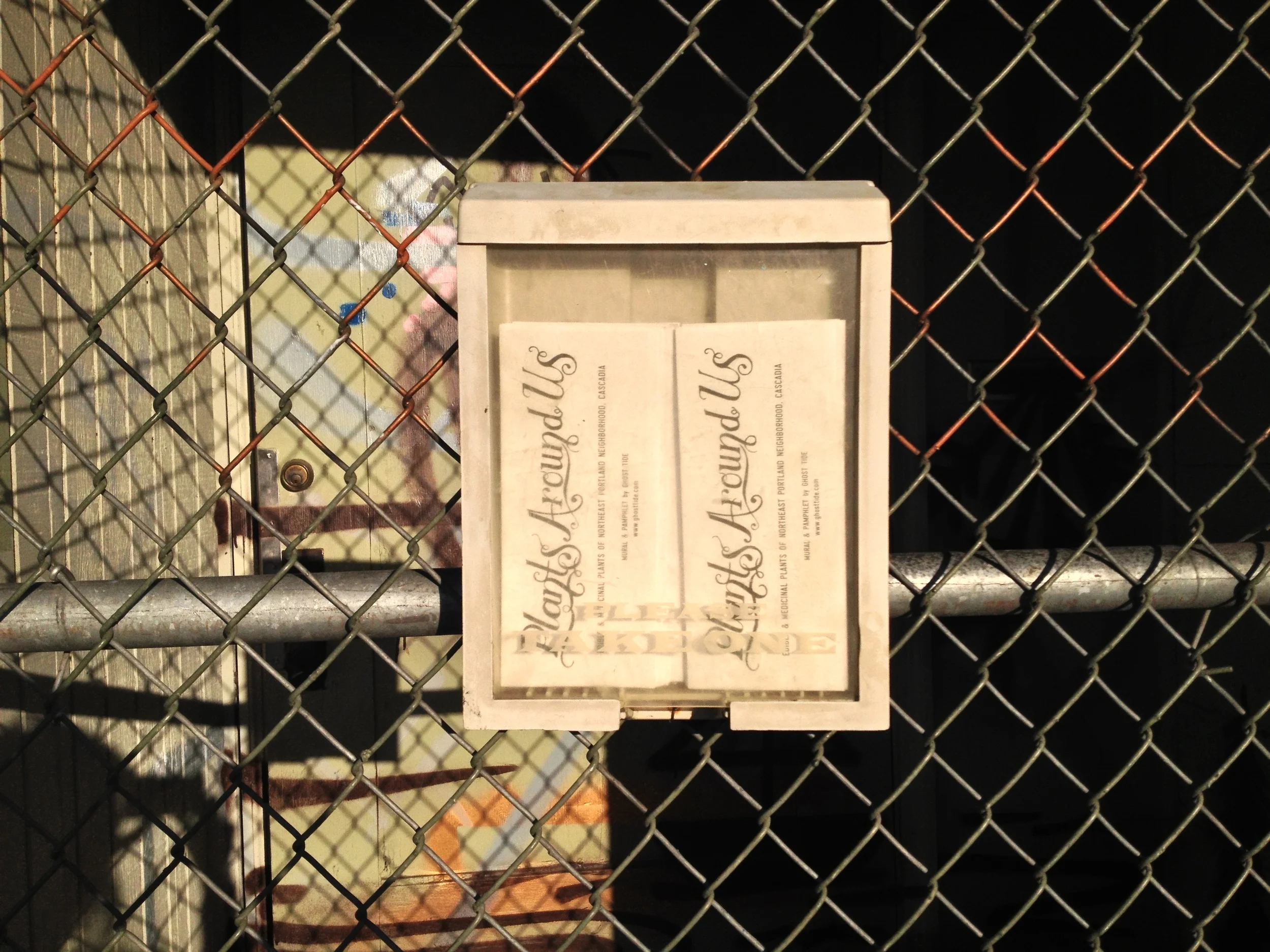   Plants Around Us Mural, NE Portland, 2013      Localized guide to the edible and medicinal plants in the neighborhood. &nbsp;Ten panels illustrate plants within a few blocks of the mural. &nbsp;A box affixed to the building contains pamphlets with 