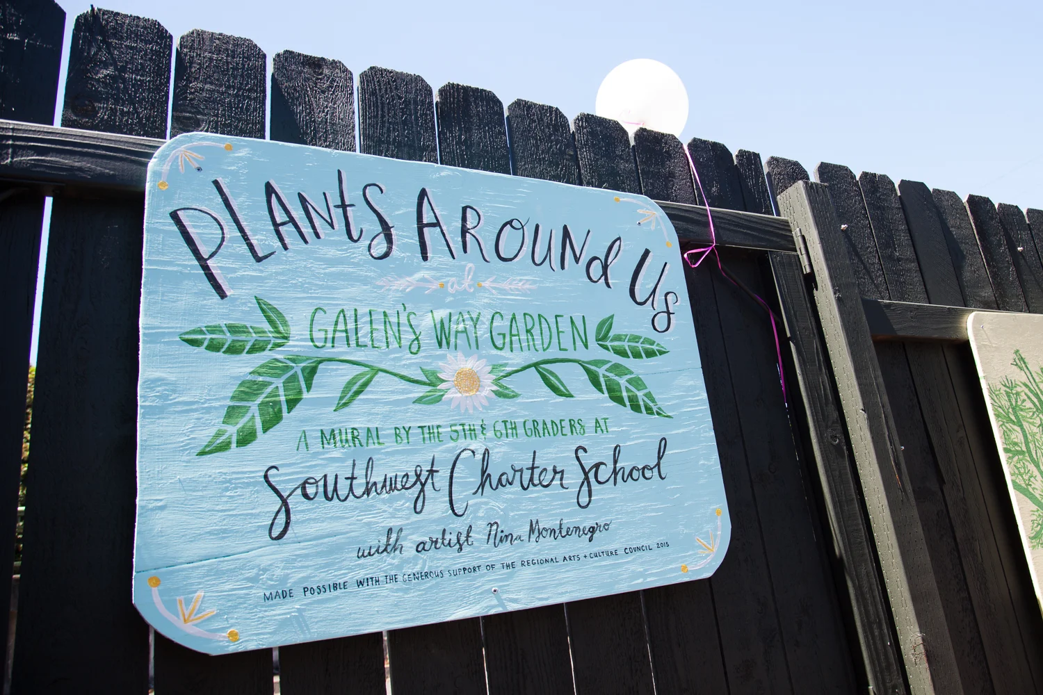 Plants Around Us: Galen's Way Garden, National College of Natural Medicine. Portland, 2015 In Spring of 2015, I received a RACC grant to be artist-in-residence at Southwest Charter School, a place-based K-8 in Portland. I worked with the 5th and 6th graders to create a mural about medicinal plants in conjunction with their botany unit. We visited the National College of Natural Medicine, where the students learned about the plants from three naturopaths. The students then spent time in the garden at NCNM sketching the plants. These sketches were eventually translated in painting by the students onto large panels which were installed at the College. I designed a postcard book featuring each painting from the mural for distribution at both schools. 