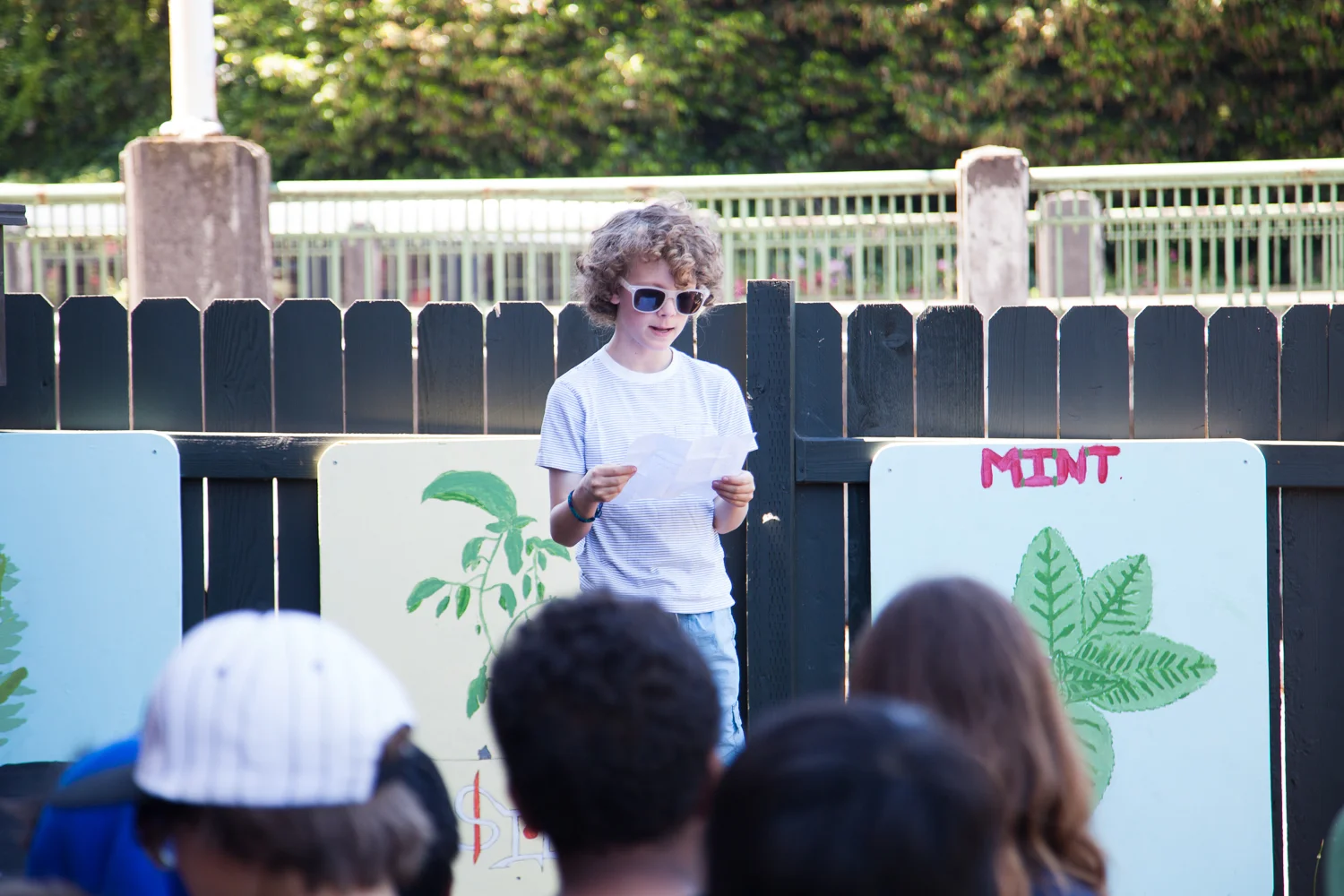 Plants Around Us: Galen's Way Garden, National College of Natural Medicine. Portland, 2015 In Spring of 2015, I received a RACC grant to be artist-in-residence at Southwest Charter School, a place-based K-8 in Portland. I worked with the 5th and 6th graders to create a mural about medicinal plants in conjunction with their botany unit. We visited the National College of Natural Medicine, where the students learned about the plants from three naturopaths. The students then spent time in the garden at NCNM sketching the plants. These sketches were eventually translated in painting by the students onto large panels which were installed at the College. I designed a postcard book featuring each painting from the mural for distribution at both schools. 