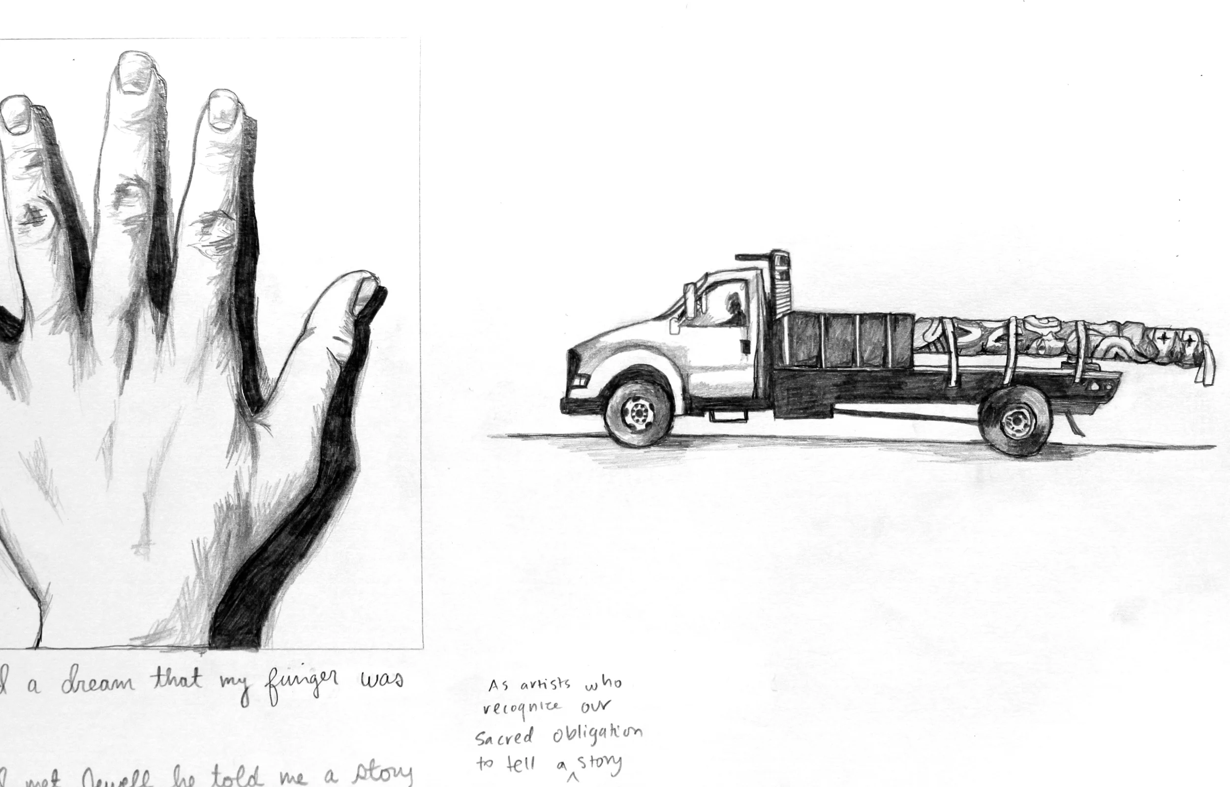 Sketch for a project with the Lummi Nation, 2014. The Lummi are fighting a major coal export proposal at Cherry Point. Jewell "Praying Wolf" James and the House of Tears Carvers have made multiple totem pole journeys to raise awareness and fortify the bonds between communities affected by extraction and export across the US.