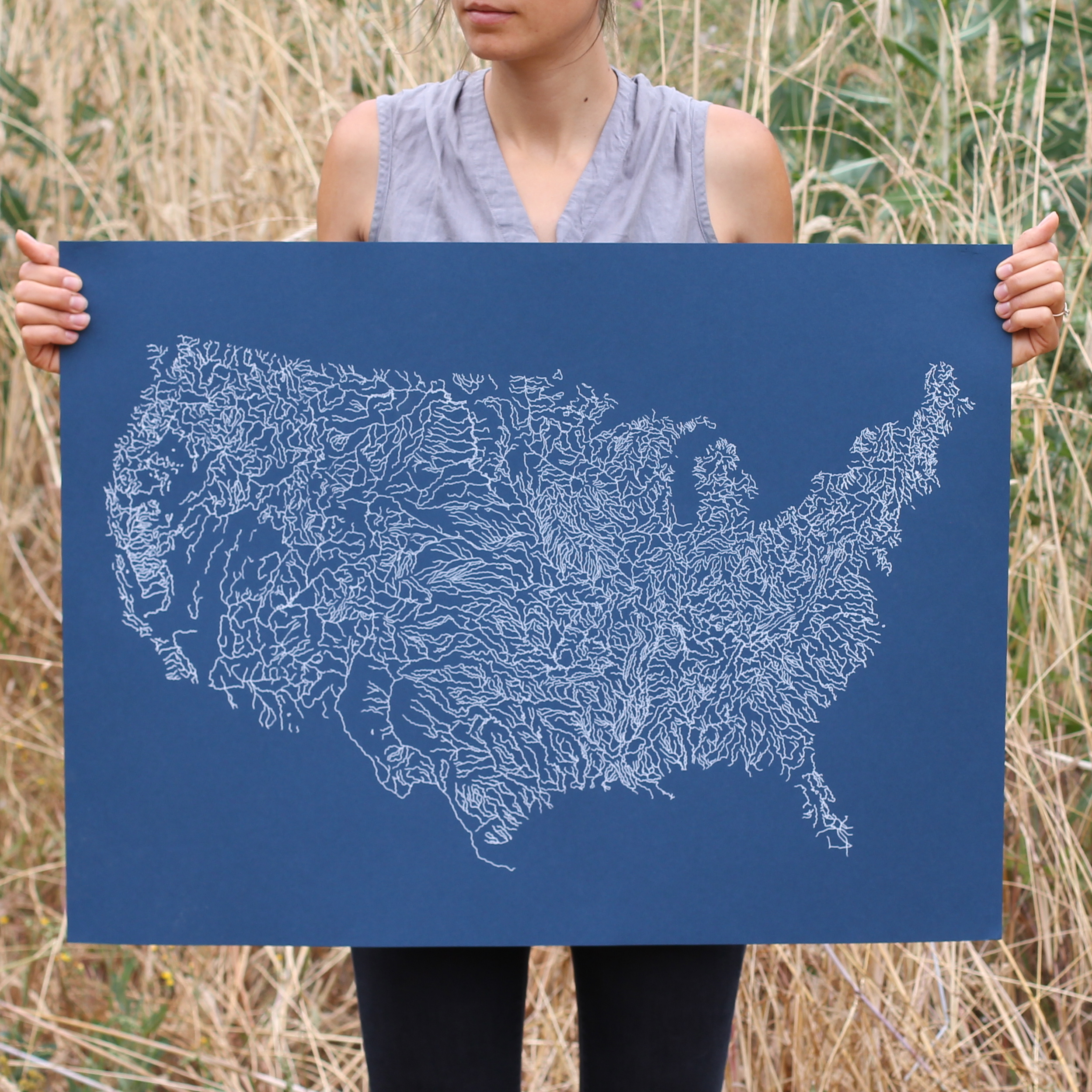   All Things Merge Into One, &nbsp;2015  A hand drawn inked map of America's rivers. &nbsp;   Limited edition screenprints of the original drawing available for purchase  here .  
