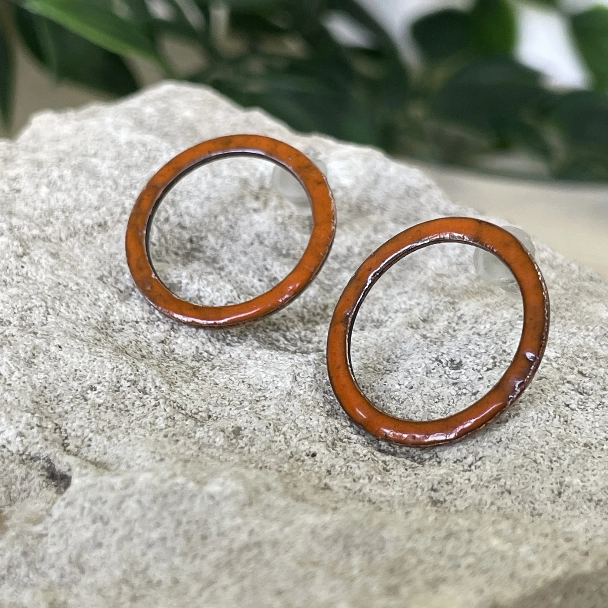 ENAMELLED COPPER STUDS, BURNT ORANGE HOOP, 20MM