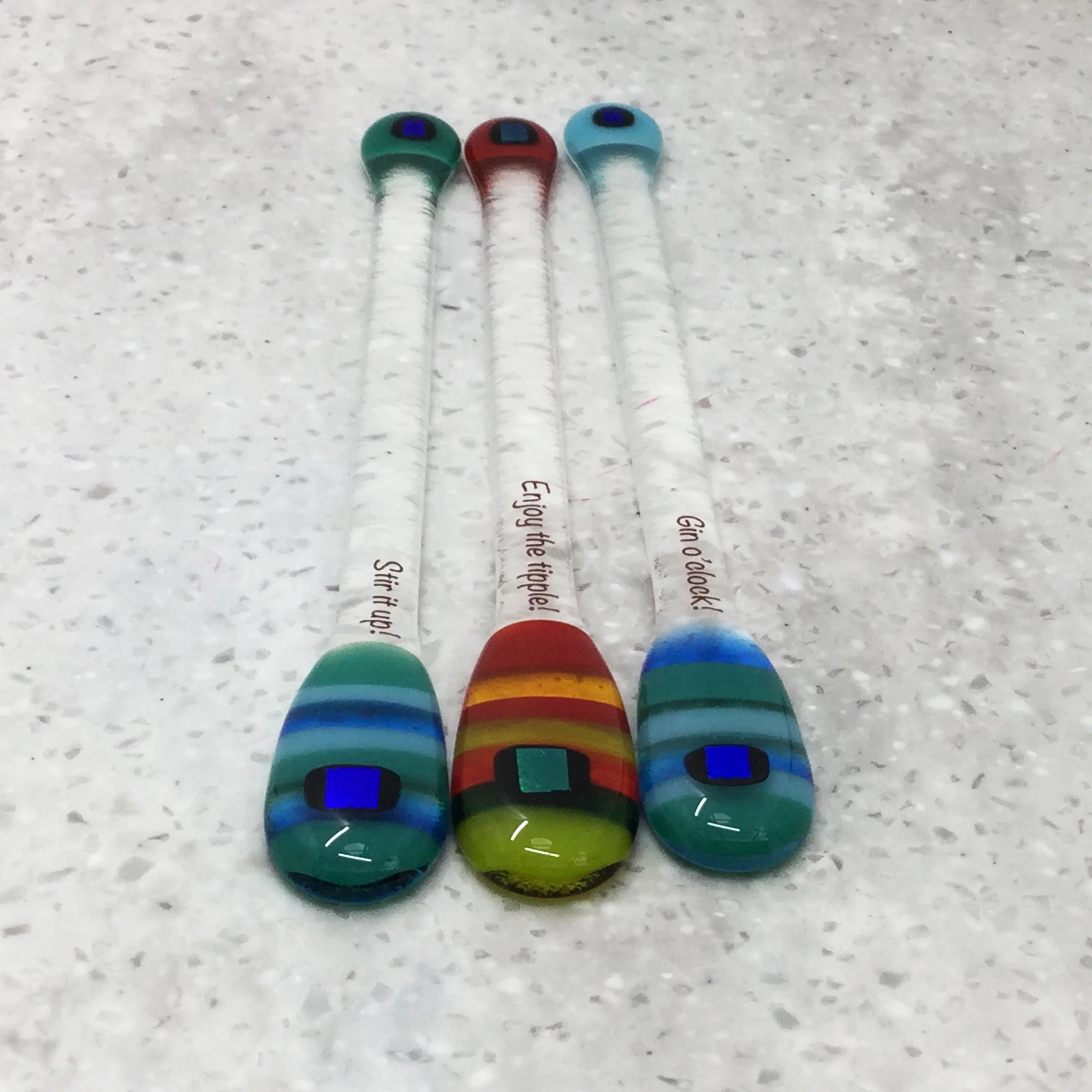 PERSONALISABLE Handmade Fused Glass Drink Stirrer, Cocktail Stirrer, Swizzle stick; Geo/Text