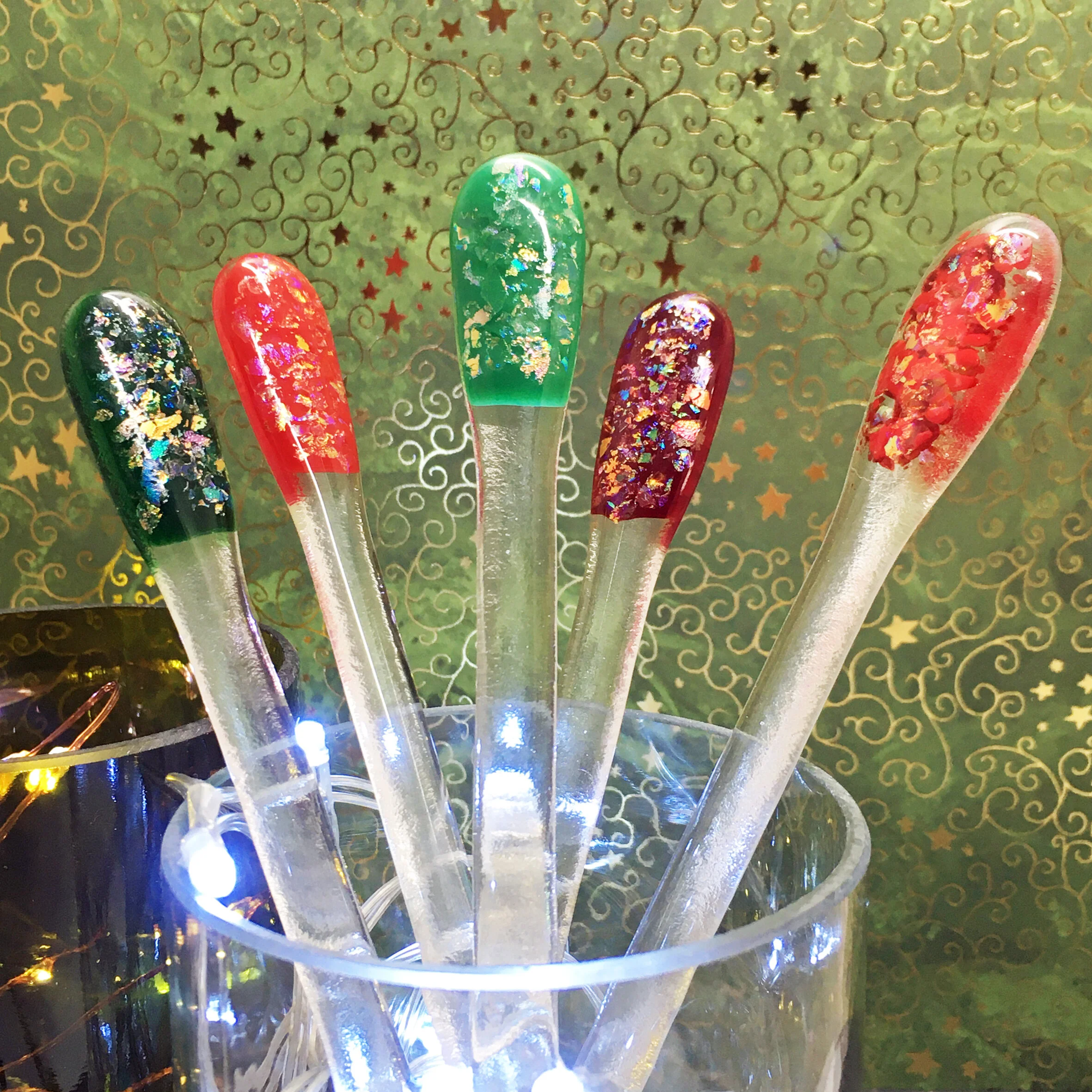 Personalisable Festive Fused Glass Drink Stirrer, Cocktail Stirrer, Swizzle stick; Various Colours