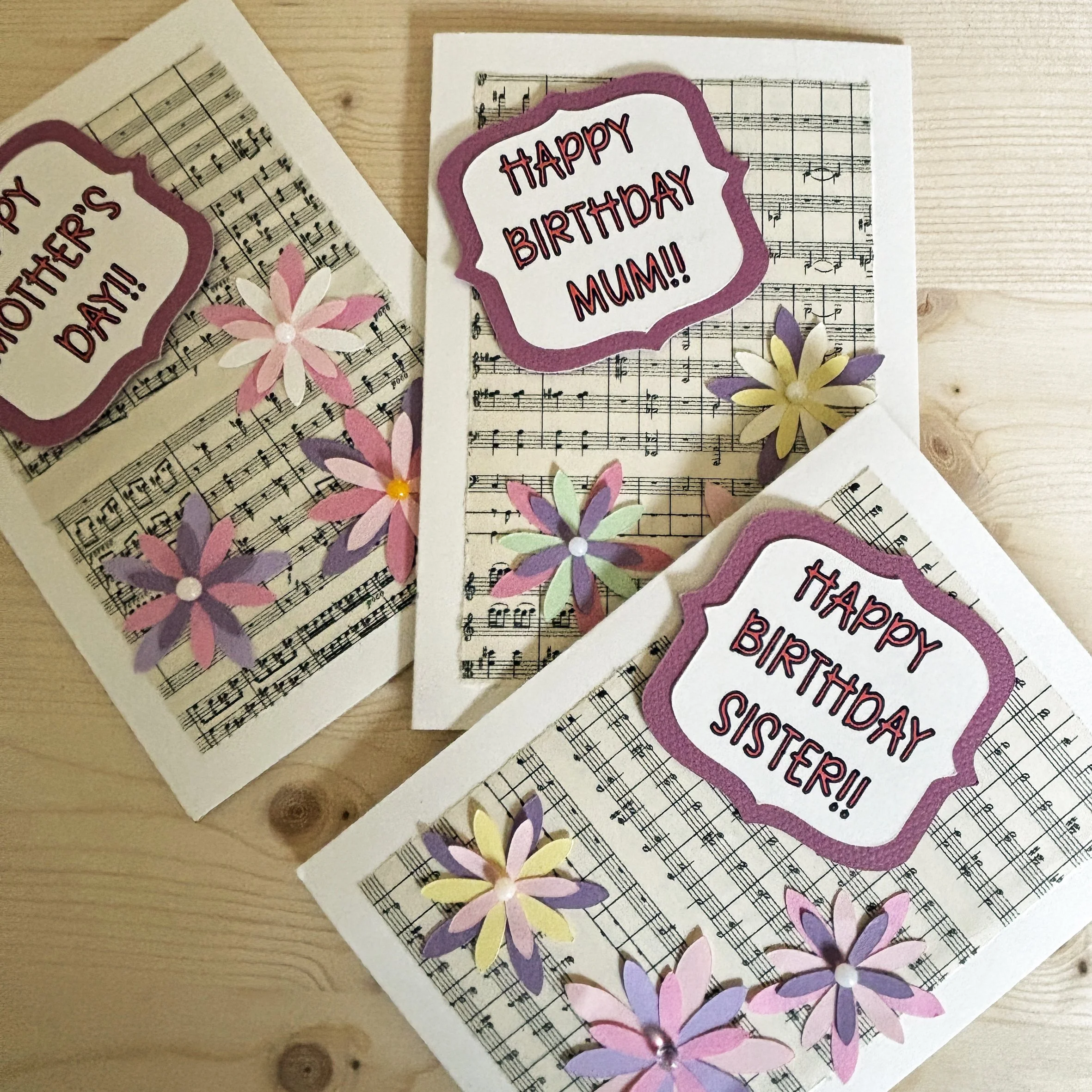 Handmade Flower and Glass Bead Card, Keepsake, Happy Birthday Mum, Sister, Mother's day Card