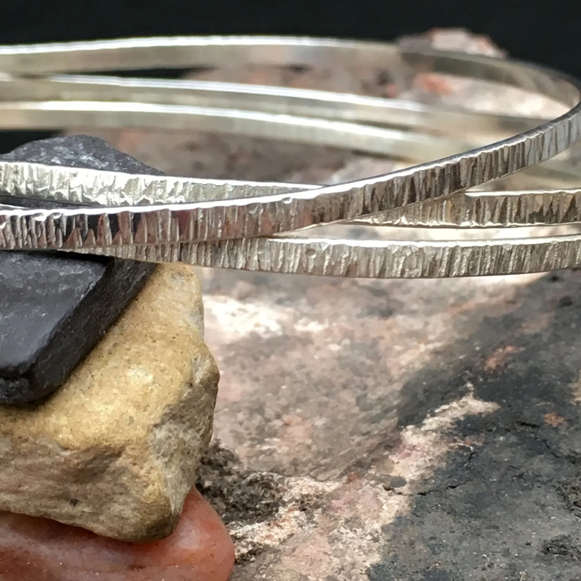 Sterling Silver Hand-made Textured Slim Bangles