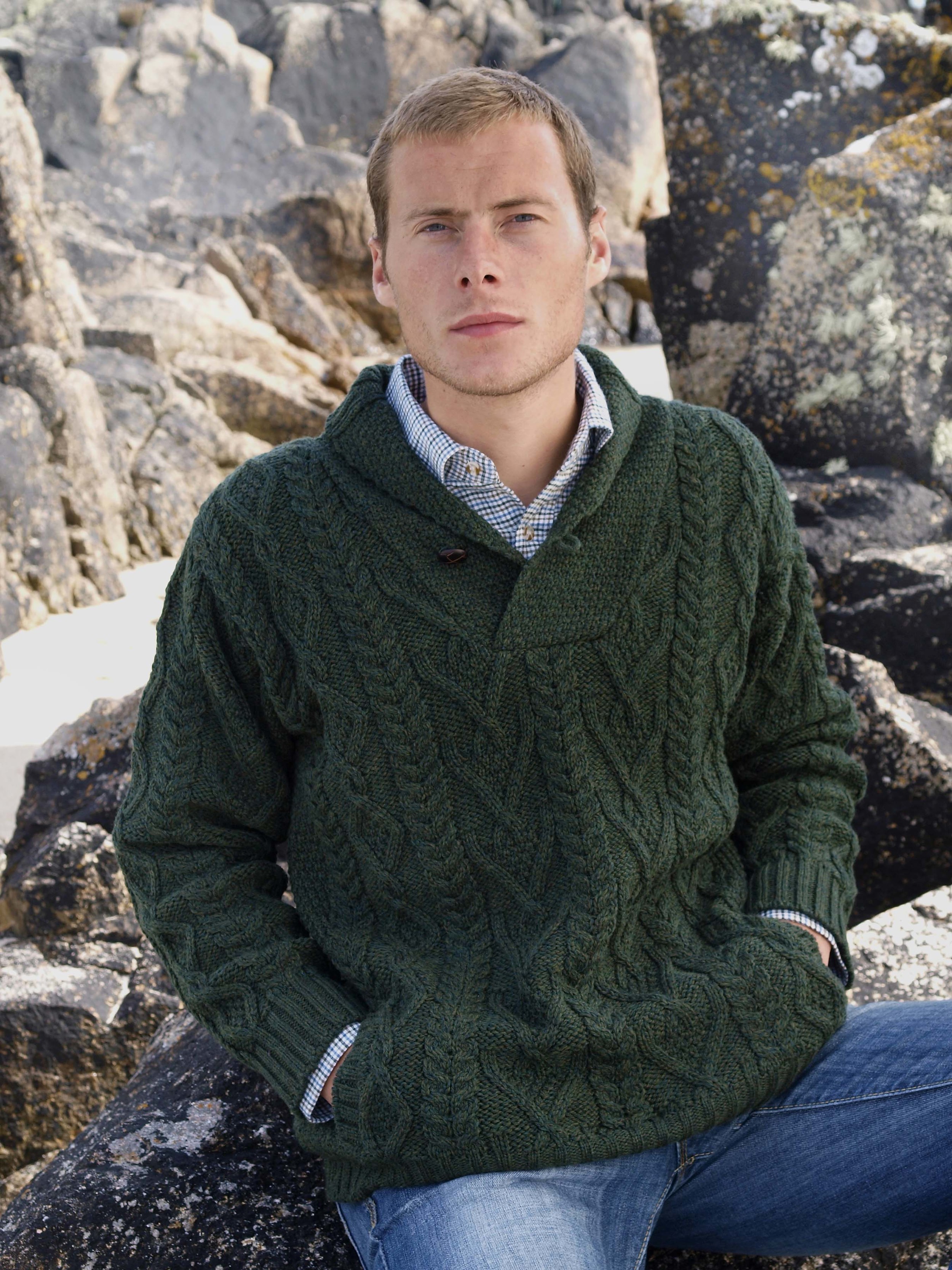 Shawl Collar Cable Knit Sweater — Irish Moon