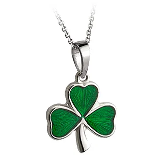 Sterling Silver and Enamel Shamrock Pendant — Irish Moon