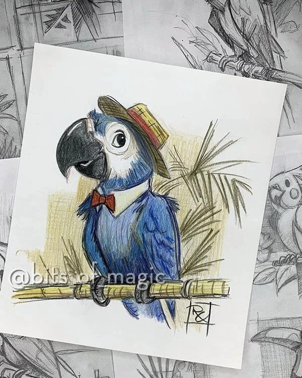 On this 2nd annual #adventurelandday, I just wanted to take a minute and wish all the intrepid explorers a wonderful time of it.  I certainly wish I were there! 
Here&rsquo;s an older drawing of my version of a barker bird and an adventure guy in the