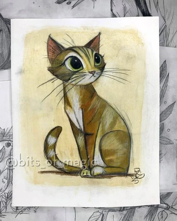 I can&rsquo;t believe it&rsquo;s Friday already! I hope you all have an amazing weekend...
Here&rsquo;s a cat drawing/painting I did last year, and in the swipe is a doodle cat. (I have no idea where the sketches are for the first, I have piles to go