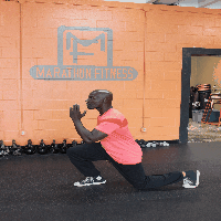Start with your right leg forward in a lunge position. Jump up as high as you can, and switch legs. Do fifteen lunges total. 