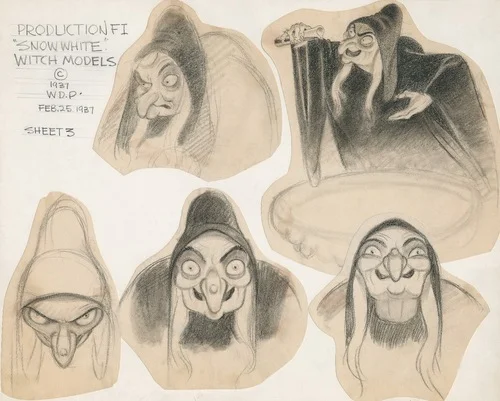 Joe designed the witch from Snow White as well as the vain Queen before her transformation. 