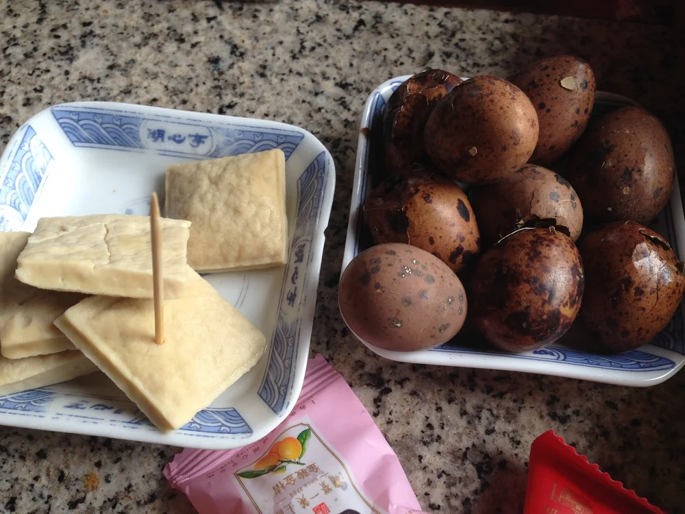 Tofu and duck eggs marinated in tea.