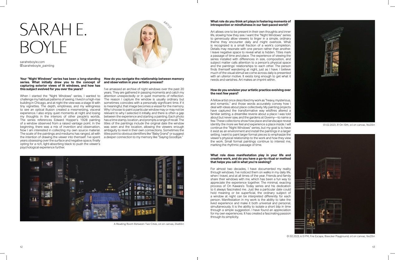 Artist Interview, New Visionary Magazine, Issue 14, The Manifestation Issue, curated by Marina Press Granger, Spring 2025, p. 44-45