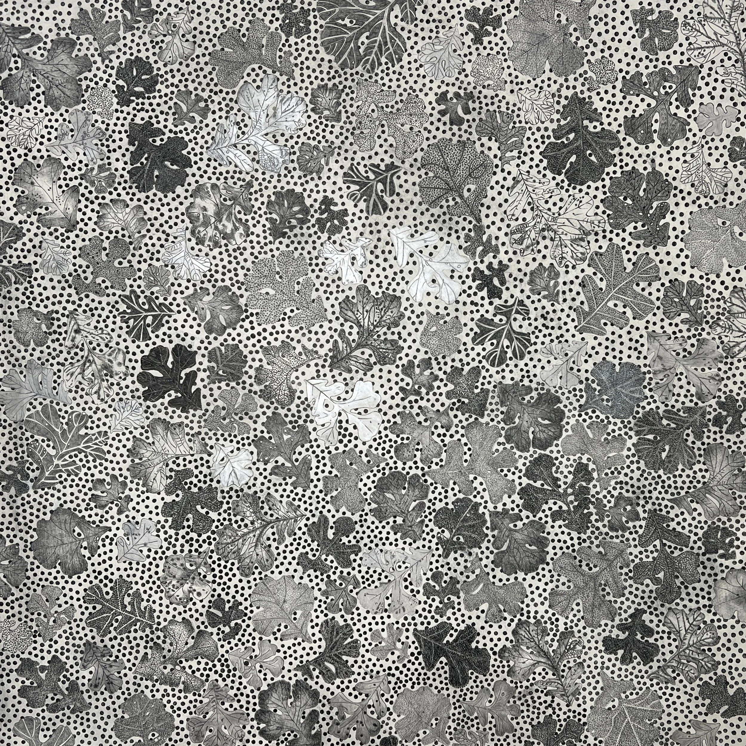 Oak Leaves, acrylic and graphite on panel, 30x30