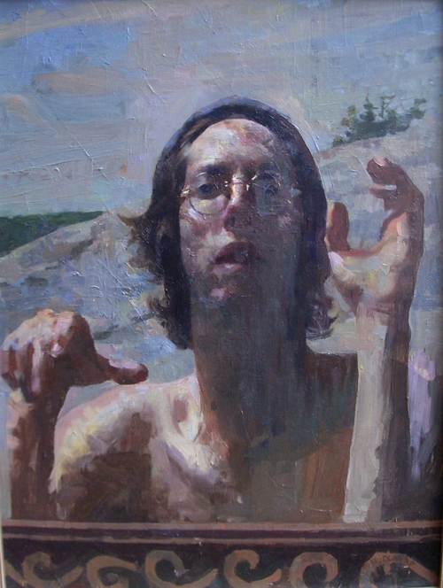 Born in 1977 in Northern Vermont, Hollis Dunlap began painting with oils at age 14, at first experimenting with still life and painting various subjects from imagination. Encouraged by his high school art teacher, he began taking private oil painting lessons, and began studying the figure as well as painting landscapes. During these years he augmented his school art classes with after-school figure drawing programs, developing his familiarity with the human form. At the same time he began to study the old masters extensively, copying many master drawings and paintings in an attempt to absorb some of the spirit of their work, as well as more specific technical lessons to be gained from these artists. In 1995 he went on to study at the Lyme Academy College of Fine Arts, where he received extensive training over the course of four years. During this time he was influenced by many painters of various styles, discovering more modern methods of applying paint and emphasizing strong aspects of design in his compositions. He was the first painter to be awarded first prize at New York’s National Arts Club student exhibition two years in a row, as well as receiving the Academy’s John Stobart Fellowship, awarded each year to a graduating student in recognition of outstanding work. Hollis is a two time recipient of the Elizabeth Greenshields Foundation grant as well. In the winter of 2001, he studied at the National College of Art and Design in Dublin, painting the figure in the interior space and furthering his understanding of dynamic light effects. Since then he has had numerous solo shows in Vermont, Connecticut, New York, Boston, Florida, and San Francisco, and currently paints the figure at his studio in Southeastern CT.