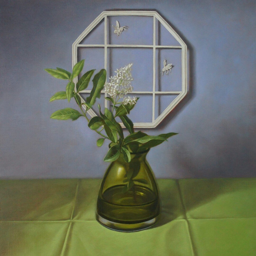 Amy Ordoveza is a contemporary realist artist who creates detailed, imaginative still-life paintings. She carefully crafts and arranges the delicate cut-paper objects that she depicts in her oil paintings. The fragility of the paper elements suggests