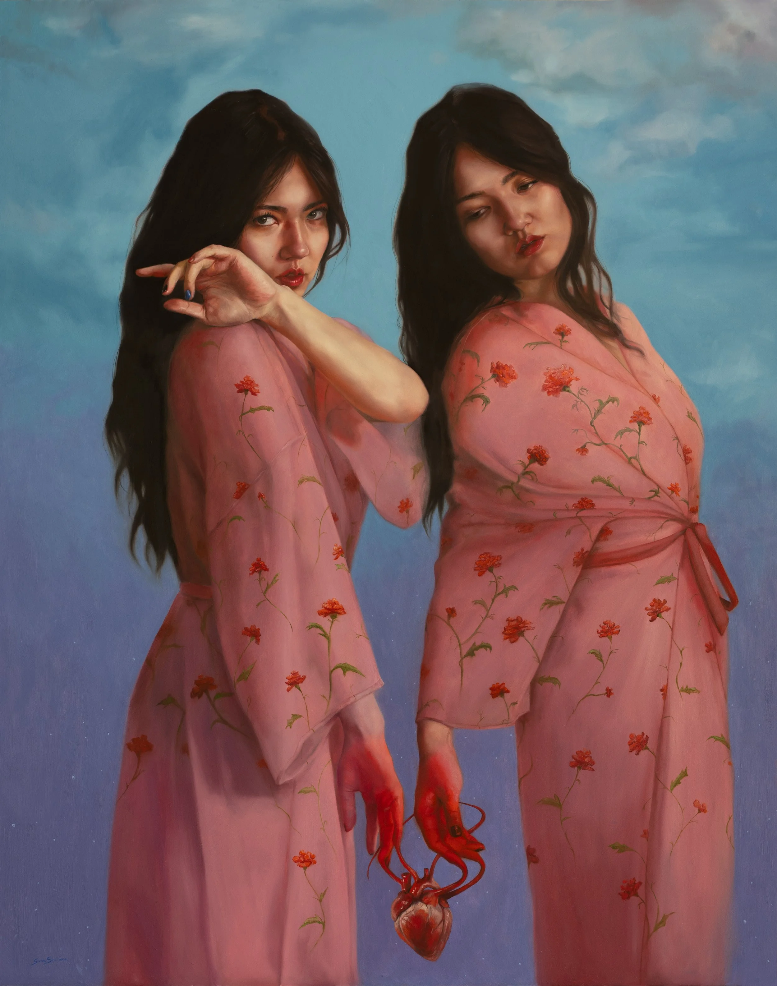 Sara Scribner | Two Ashlynns (After Frida), 2026 | Oil on aluminum