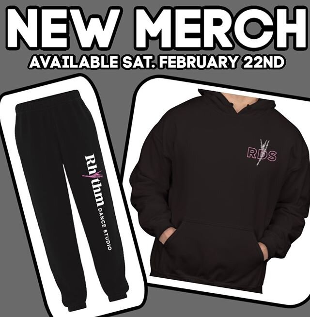 NEW MERCH!! Available at the front desk tomorrow!! Black RDS hoodies available for $40, and Black Rhythm Sweatpants available for $45! GET THEM BEFORE THEY SELL OUT💗💗