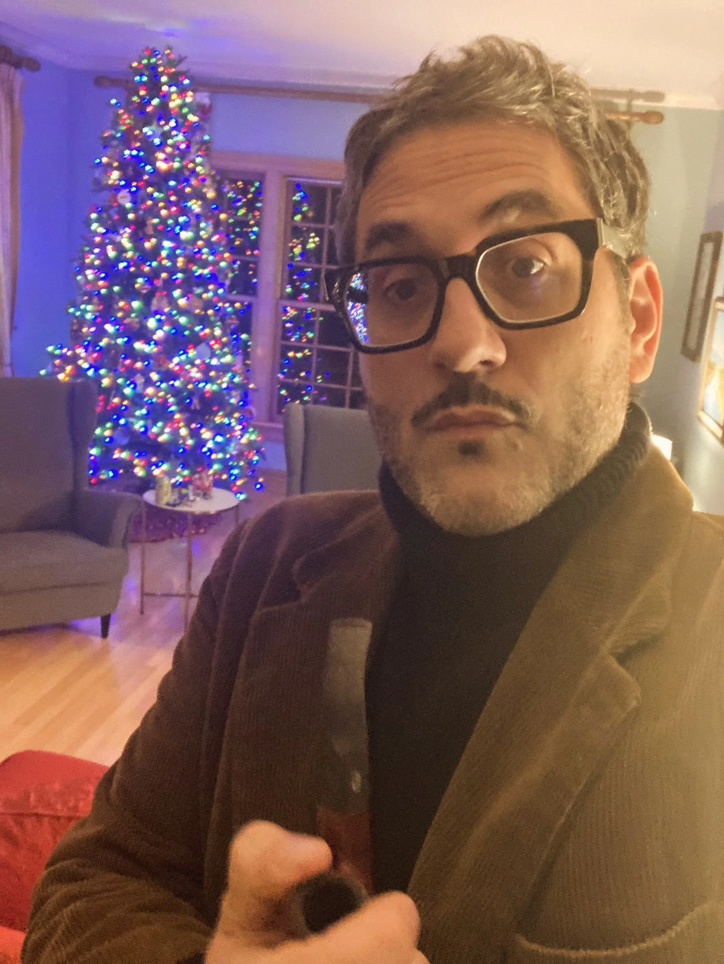 After wearing the same outfit to all my holiday gatherings I say thank you clothes and will now burn them as is tradition in the ceremonial backyard ritual. Welcome 2026. #turtleneck #courduroy