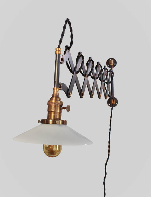 Antique Industrial Scissor Lamp, Accordion Swing Arm Lamp