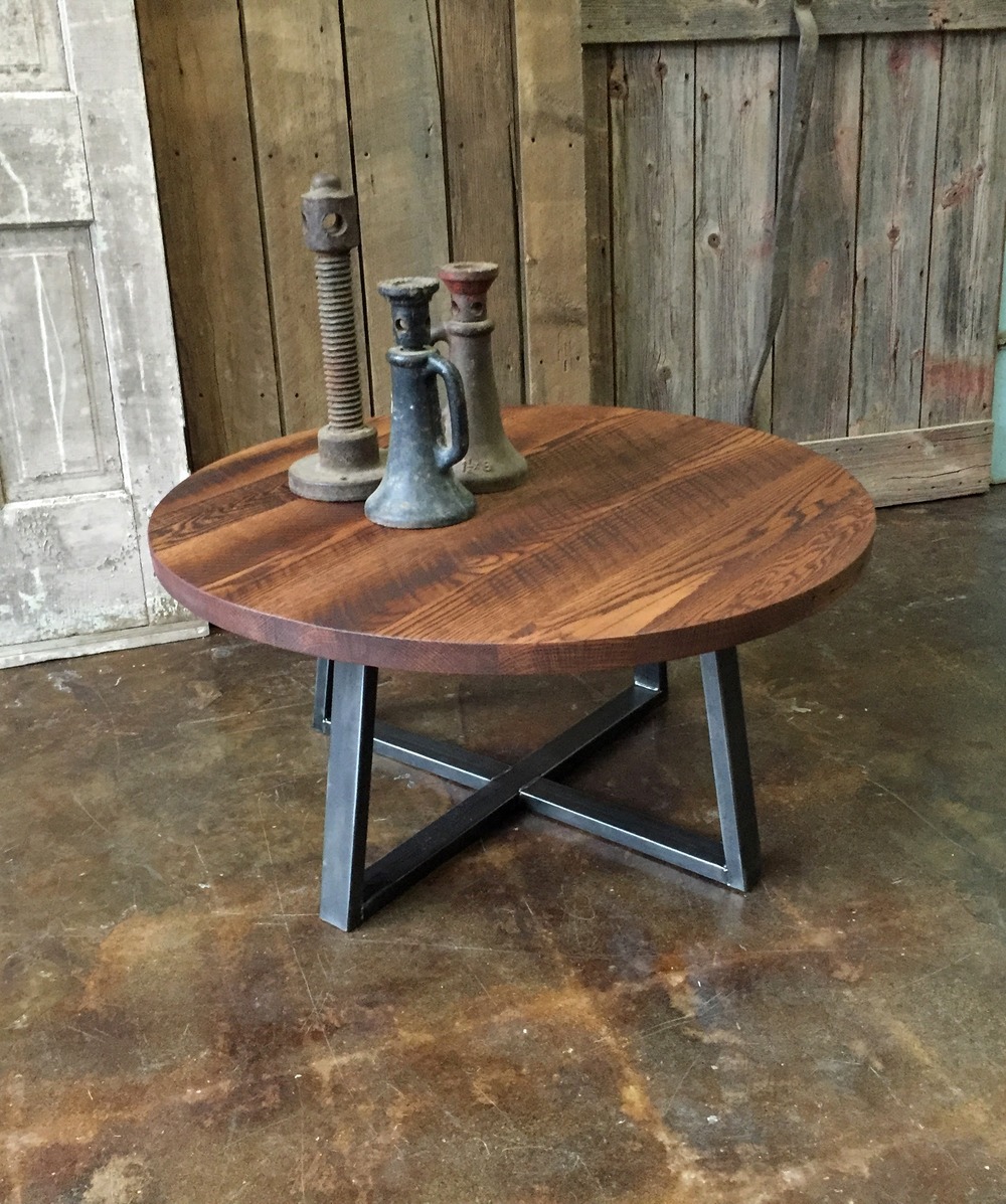 Round Industrial Reclaimed Wood Coffee Table What We Make