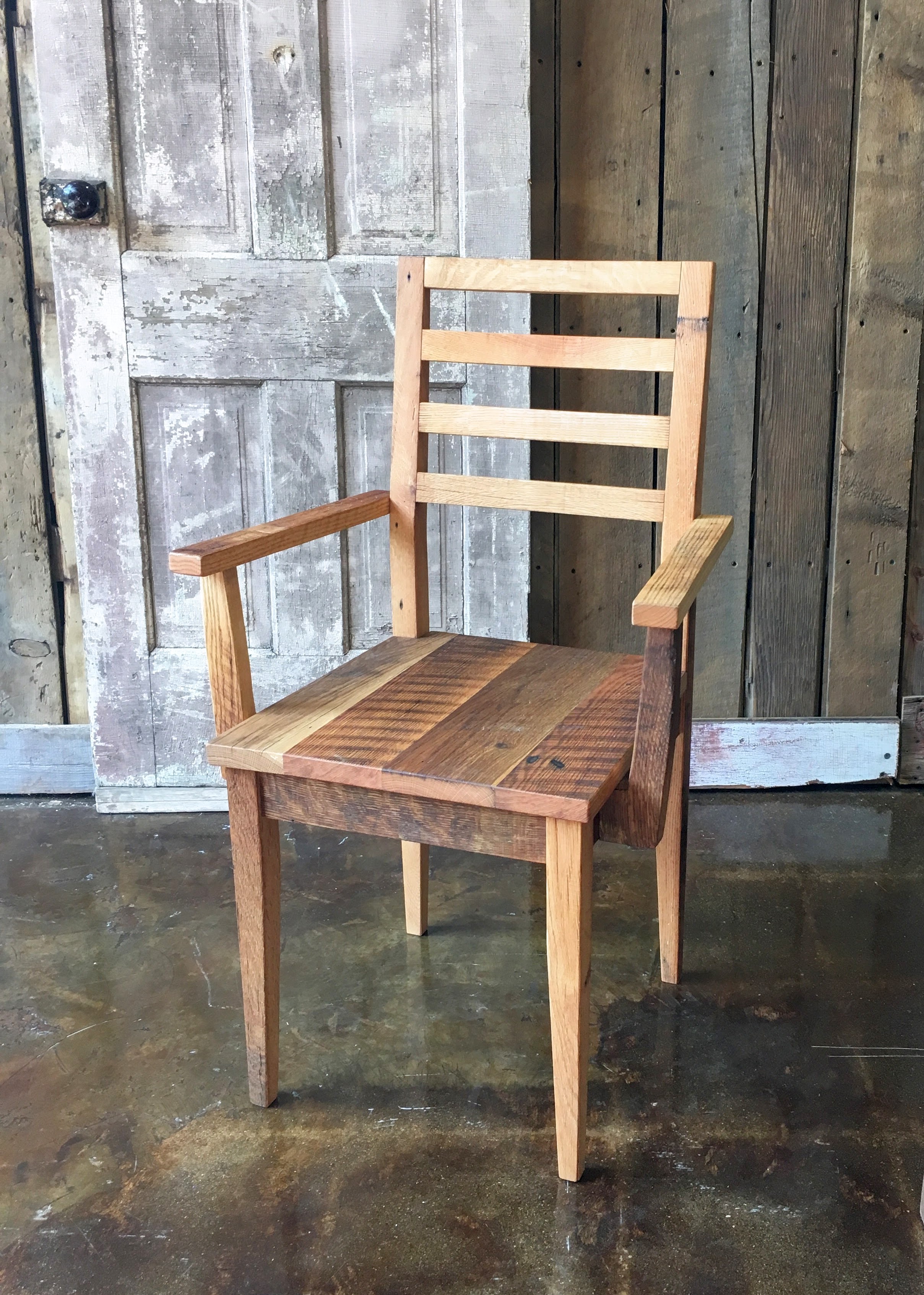 Farmhouse Dining Chair Made From Reclaimed Wood With Arm Rests WHAT WE MAKE