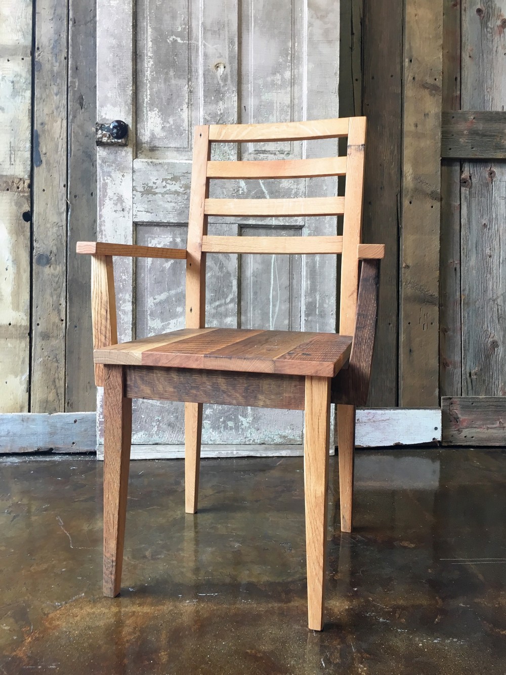farmhouse dining chair made from reclaimed wood with arm rests  what we  make