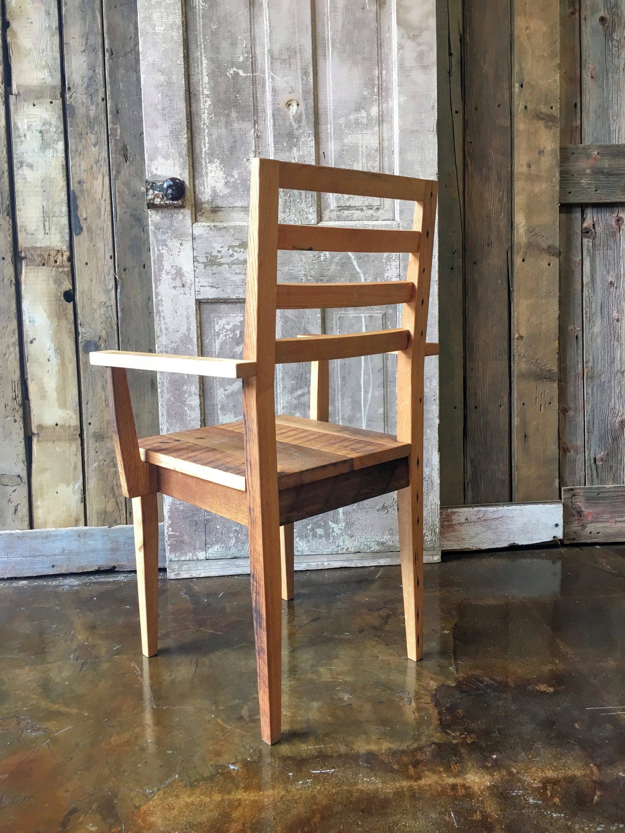 Farmhouse Dining Chair Made From Reclaimed Wood With Arm Rests WHAT WE MAKE