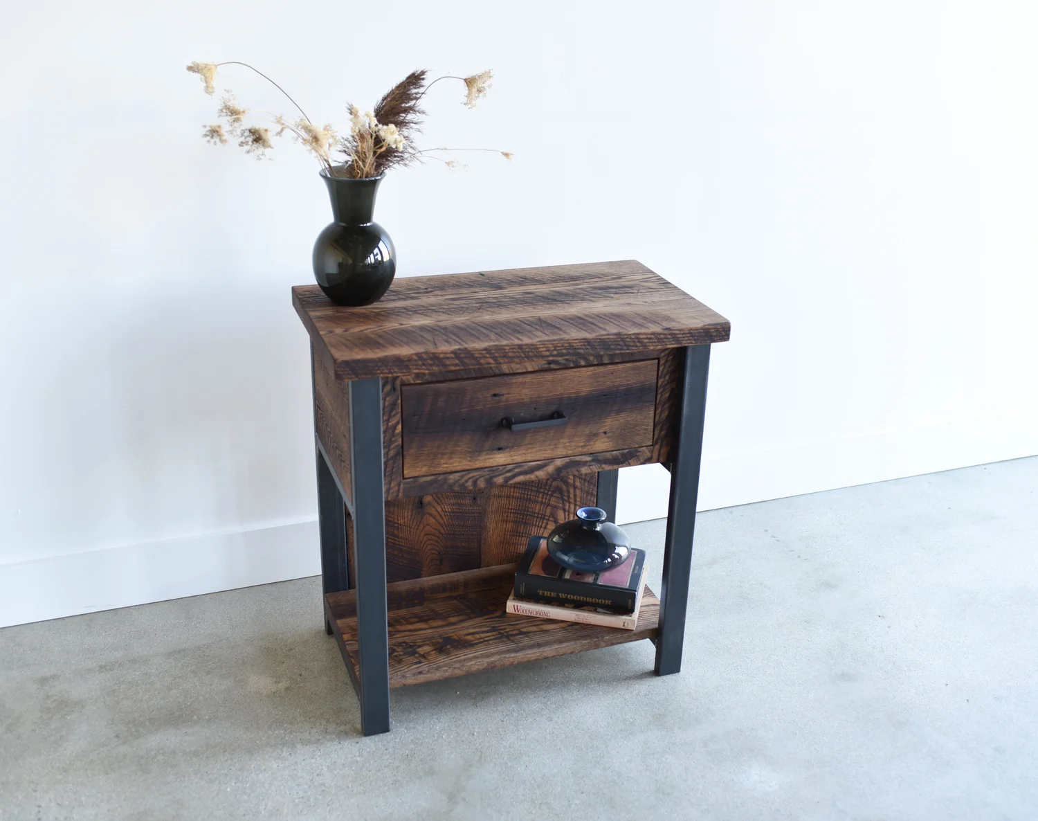 Reclaimed Wood Industrial Storage Nightstand What We Make