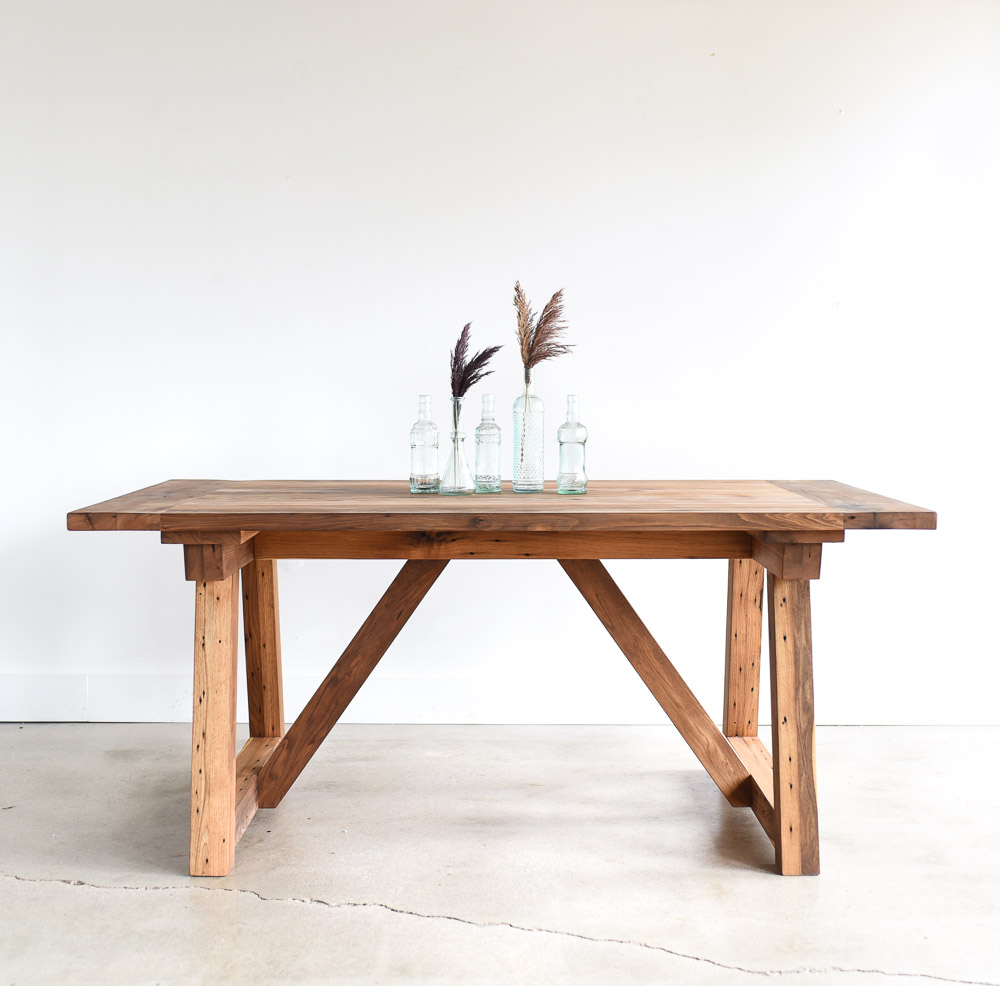 Reclaimed Trestle Dining Table Smooth Finish What We Make